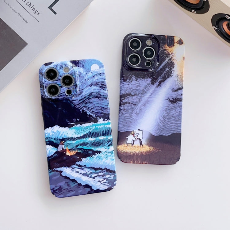 For iPhone 11 Precise Hole Oil Painting Pattern PC Phone Case(Sunset) - iPhone 11 Cases by buy2fix | Online Shopping UK | buy2fix