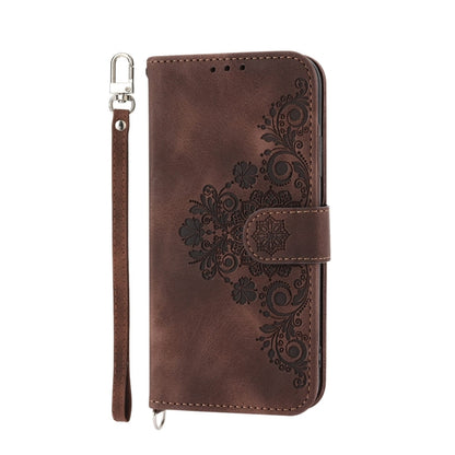 For Honor 90 5G Skin-feel Flowers Embossed Wallet Leather Phone Case(Brown) - Honor Cases by buy2fix | Online Shopping UK | buy2fix