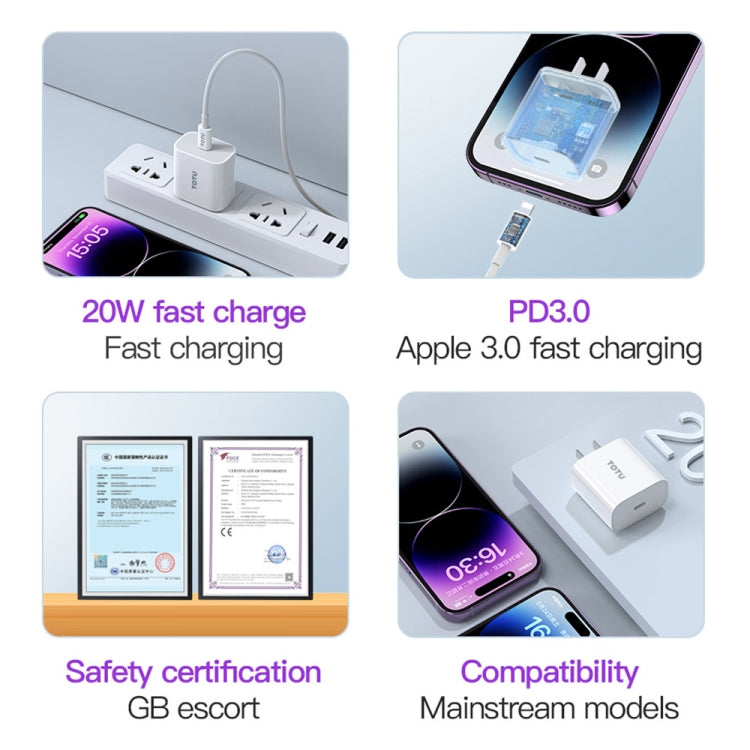 TOTU ZC32 PD 20W Type-C Port Charger with Type-C to 8 Pin Data Cable Set, Specification:UK Plug(White) - USB Charger by TOTUDESIGN | Online Shopping UK | buy2fix