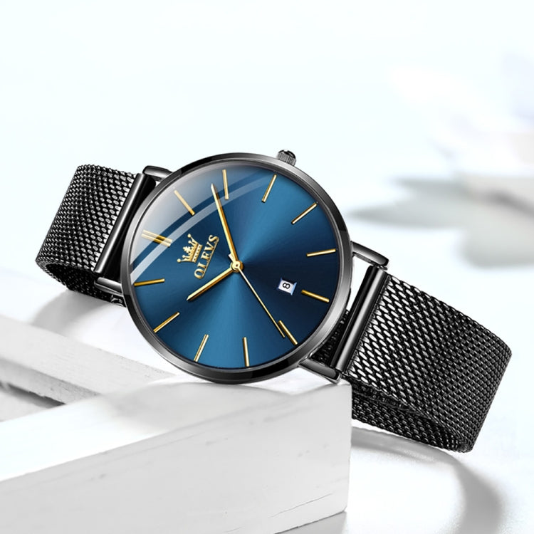 OLEVS 5869 Ladies Business Waterproof Steel Strap Quartz Watch(Blue + Black) - Metal Strap Watches by OLEVS | Online Shopping UK | buy2fix