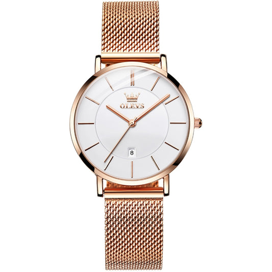 OLEVS 5869 Ladies Business Waterproof Steel Strap Quartz Watch(White + Rose Gold) - Metal Strap Watches by OLEVS | Online Shopping UK | buy2fix