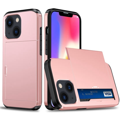 For iPhone 15 Shockproof Armor Phone Case with Slide Card Slot(Rose Gold) - iPhone 15 Cases by buy2fix | Online Shopping UK | buy2fix