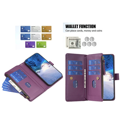 For iPhone XS / X 9 Card Slots Zipper Wallet Leather Flip Phone Case(Dark Purple) - More iPhone Cases by buy2fix | Online Shopping UK | buy2fix