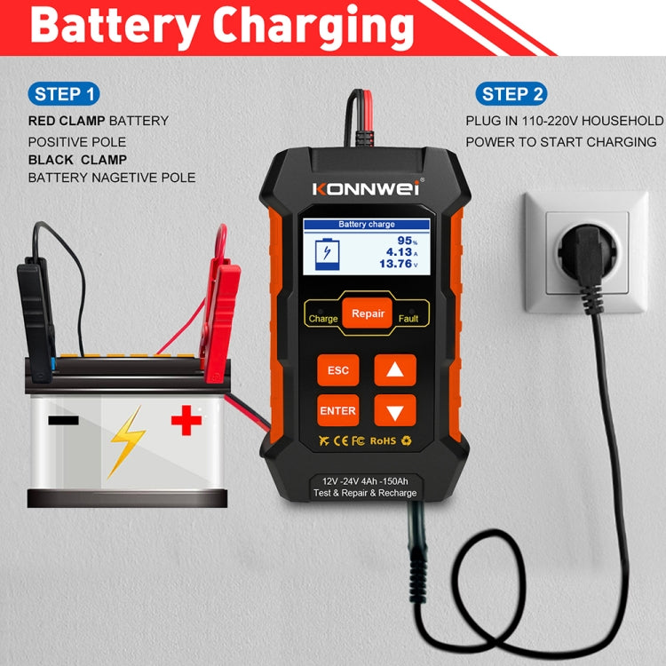 KONNWEI KW520 12V / 24V 3 in 1 Car Battery Tester with Detection & Repair & Charging Function(EU Plug) - Code Readers & Scan Tools by KONNWEI | Online Shopping UK | buy2fix