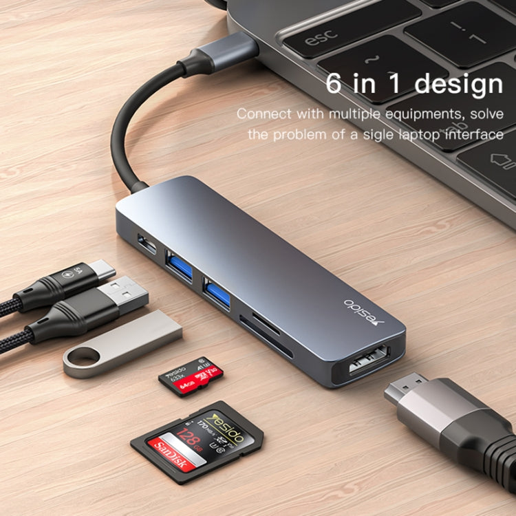 Yesido HB11 6 in 1 USB-C / Type-C Ports Multifunctional Docking Station HUB Adapter - USB HUB by Yesido | Online Shopping UK | buy2fix