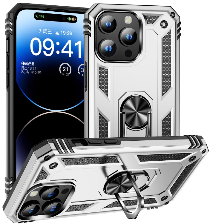 For iPhone 15 Pro Shockproof TPU + PC Phone Case with Holder(Silver) - iPhone 15 Pro Cases by buy2fix | Online Shopping UK | buy2fix