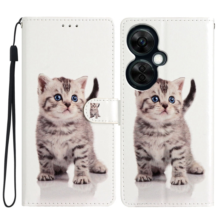 For OnePlus Nord CE 3 Lite 5G Colored Drawing Leather Phone Case(Little Tabby Cat) - OnePlus Cases by buy2fix | Online Shopping UK | buy2fix