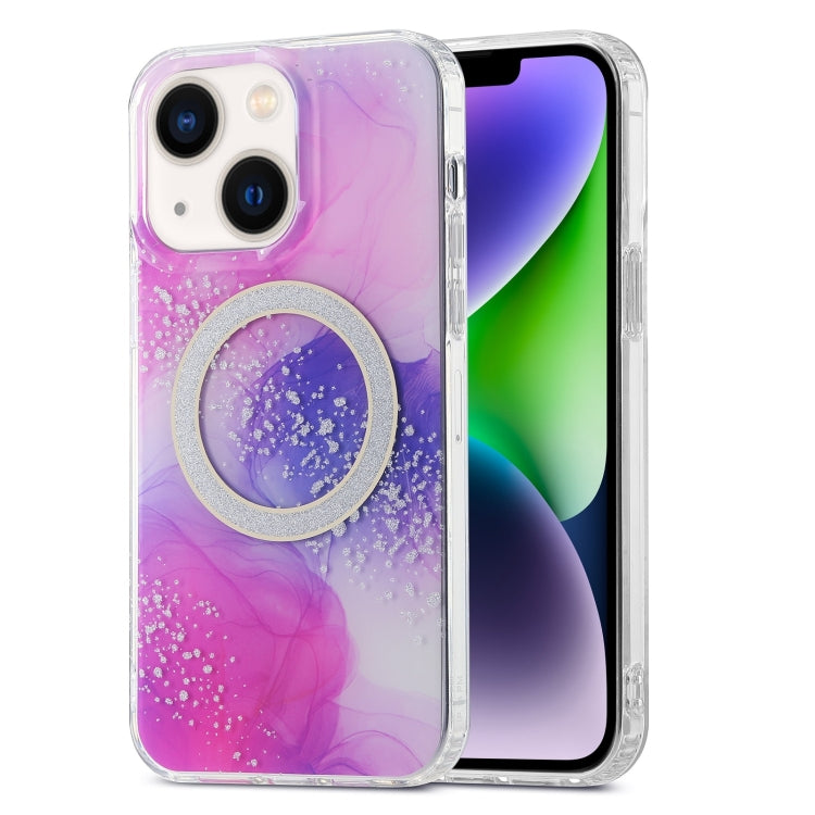 For iPhone 15 Dual-side IMD Marble Magsafe Phone Case(Smudged Purple) - iPhone 15 Cases by buy2fix | Online Shopping UK | buy2fix