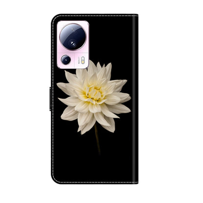 For Xiaomi 13 Lite Crystal 3D Shockproof Protective Leather Phone Case(White Flower) - 13 Lite Cases by buy2fix | Online Shopping UK | buy2fix