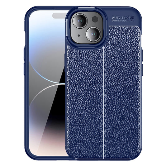 For iPhone 15 Plus Litchi Texture Shockproof TPU Phone Case(Blue) - iPhone 15 Plus Cases by buy2fix | Online Shopping UK | buy2fix