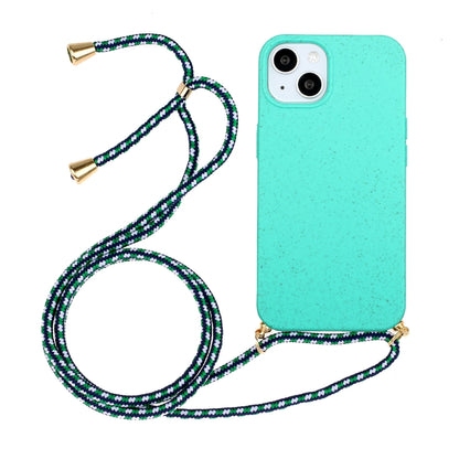 For iPhone 15 Plus Wheat Straw Material + TPU Phone Case with Lanyard(Green) - iPhone 15 Plus Cases by buy2fix | Online Shopping UK | buy2fix