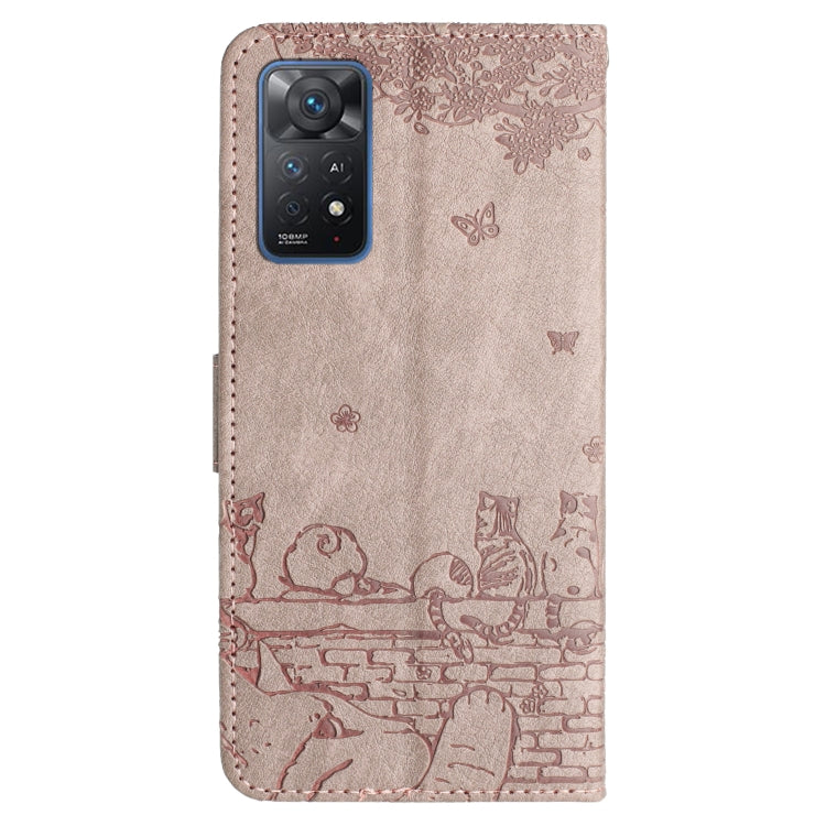 For Xiaomi Redmi Note 11 Pro 4G/5G Global Cat Embossing Pattern Leather Phone Case with Lanyard(Grey) - Redmi Note 11 Pro Case by buy2fix | Online Shopping UK | buy2fix