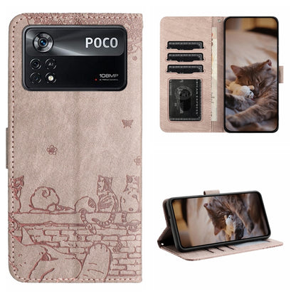 For Xiaomi Poco X4 Pro 5G Cat Embossing Pattern Leather Phone Case with Lanyard(Grey) - Poco X4 Pro 5G Cases by buy2fix | Online Shopping UK | buy2fix