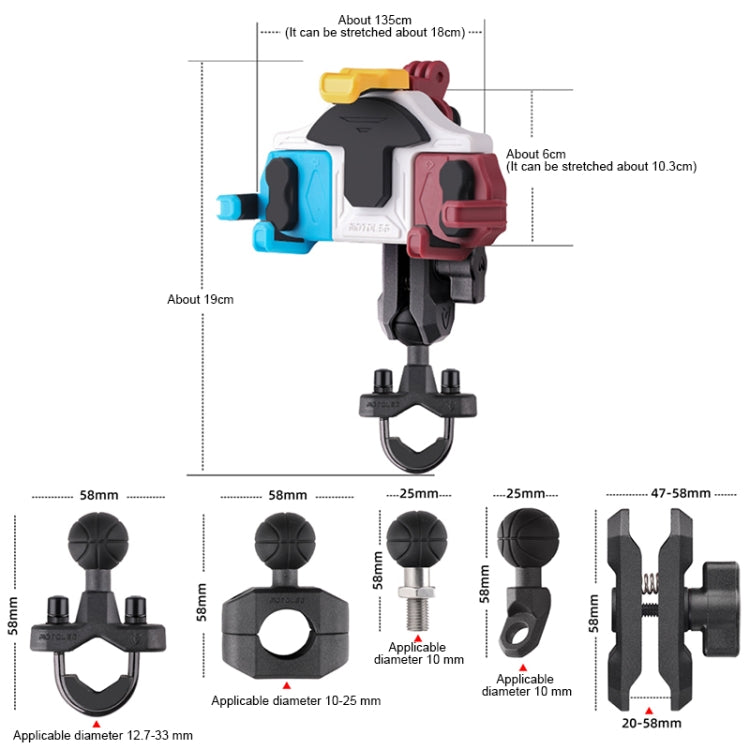 MOTOSLG Crab Motorcycle Phone Clamp Bracket O-Type Rear Mirror Mount(Yellow Blue White) - Holder by MOTOLSG | Online Shopping UK | buy2fix