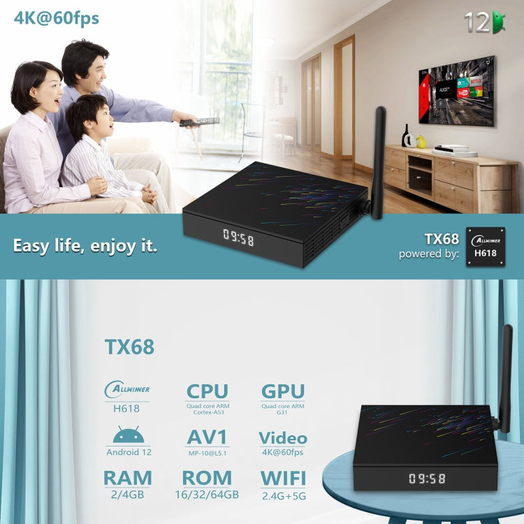 H618-TX68 Android 12.0 Allwinner H618 Quad Core Smart TV Box, Memory:4GB+64GB(AU Plug) - Allwinner H6 by buy2fix | Online Shopping UK | buy2fix