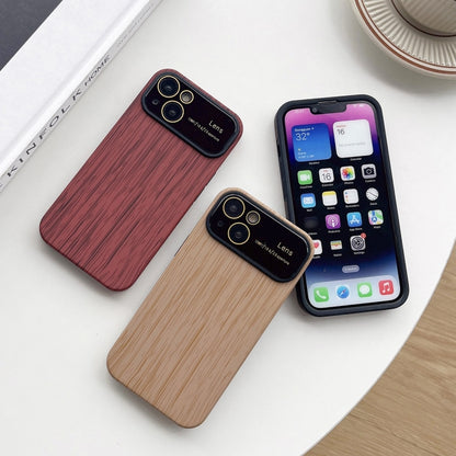 For iPhone X / XS Wood Grain TPU Phone Case with Lens Film(Khaki) - More iPhone Cases by buy2fix | Online Shopping UK | buy2fix