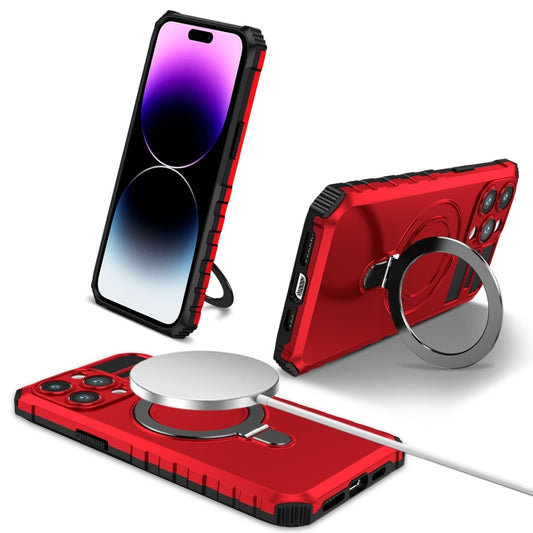 For iPhone 14 Pro MagSafe Magnetic Holder Phone Case(Red) - iPhone 14 Pro Cases by buy2fix | Online Shopping UK | buy2fix