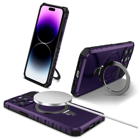 For iPhone 14 Pro MagSafe Magnetic Holder Phone Case(Purple) - iPhone 14 Pro Cases by buy2fix | Online Shopping UK | buy2fix