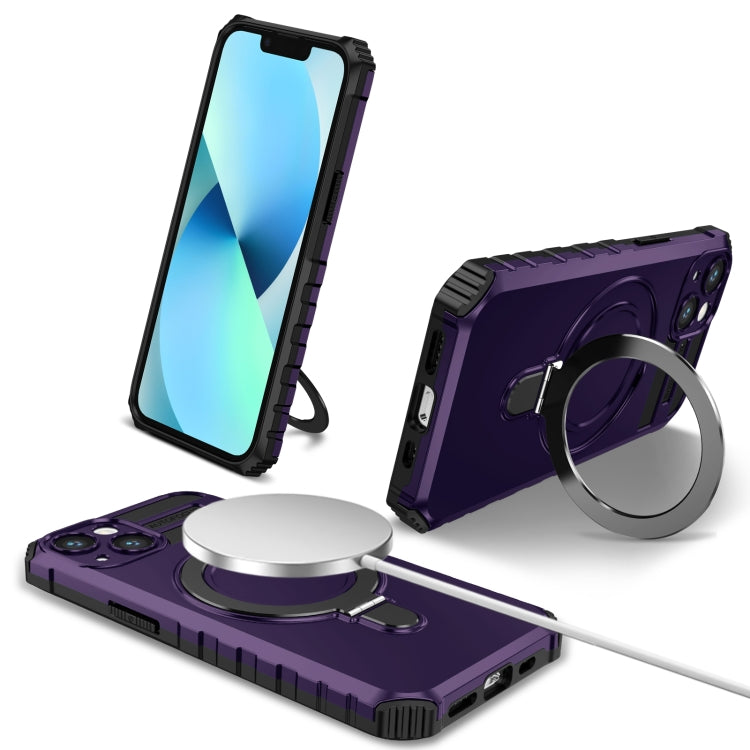 For iPhone 13 MagSafe Magnetic Holder Phone Case(Purple) - iPhone 13 Cases by buy2fix | Online Shopping UK | buy2fix