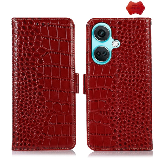 For OnePlus Nord CE3 5G Crocodile Top Layer Cowhide Leather Phone Case(Red) - OnePlus Cases by buy2fix | Online Shopping UK | buy2fix