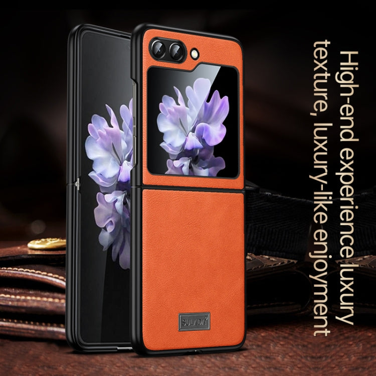 For Samsung Galaxy Z Flip5 SULADA Shockproof TPU + Handmade Leather Phone Case(Orange) - Galaxy Z Flip5 Cases by SULADA | Online Shopping UK | buy2fix