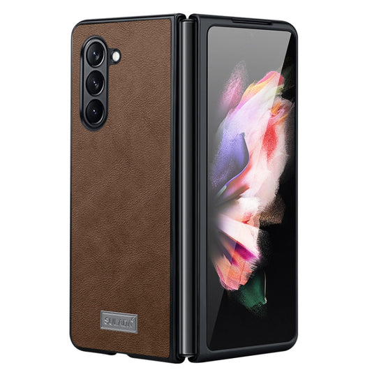 For Samsung Galaxy Z Fold5 SULADA Shockproof TPU + Handmade Leather Phone Case(Brown) - Galaxy Z Fold5 Cases by SULADA | Online Shopping UK | buy2fix