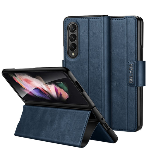 For Samsung Galaxy Z Fold2 / W21 SULADA All-inclusive Magnetic Snap Flip Leather Phone Case(Blue) - Galaxy Phone Cases by SULADA | Online Shopping UK | buy2fix
