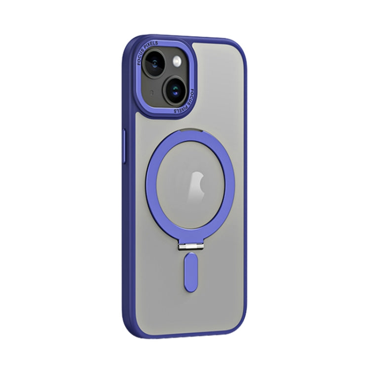 For iPhone 15 Plus Skin Feel MagSafe Shockproof Phone Case with Holder(Dark Blue) - iPhone 15 Plus Cases by buy2fix | Online Shopping UK | buy2fix