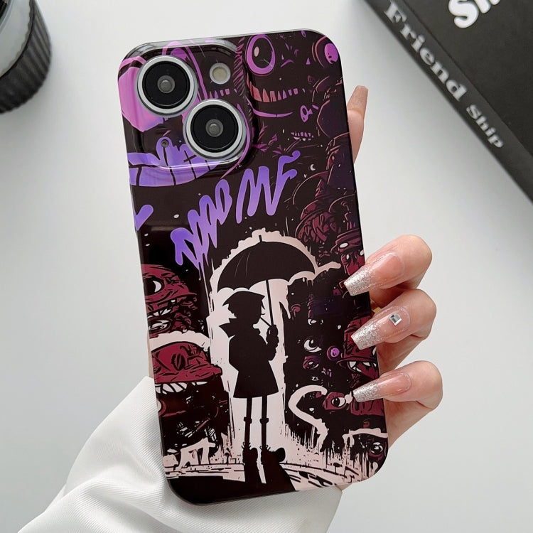 For iPhone 13 Painted Pattern Precise Hole PC Phone Case(Black Purple Umbrella Boy) - iPhone 13 Cases by buy2fix | Online Shopping UK | buy2fix