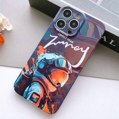 For iPhone 12 Pro Max Painted Pattern Precise Hole PC Phone Case(Orange Paint Astronaut) - iPhone 12 Pro Max Cases by buy2fix | Online Shopping UK | buy2fix