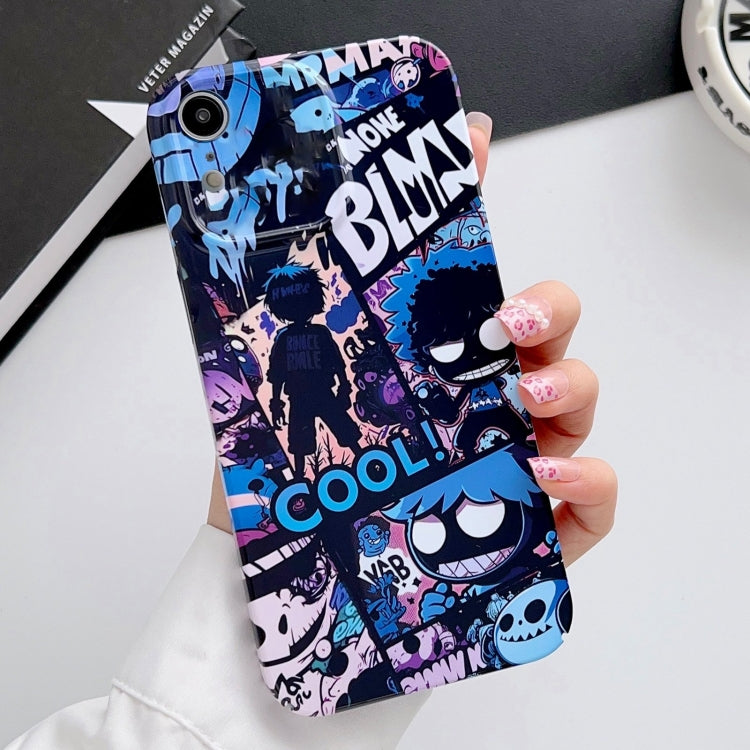 For iPhone XR Painted Pattern Precise Hole PC Phone Case(Purple Comics) - More iPhone Cases by buy2fix | Online Shopping UK | buy2fix