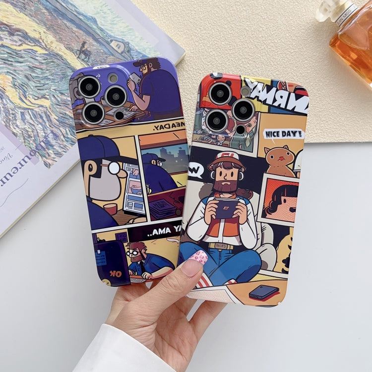 For iPhone 13 Painted Pattern Precise Hole PC Phone Case(Working Comics) - iPhone 13 Cases by buy2fix | Online Shopping UK | buy2fix