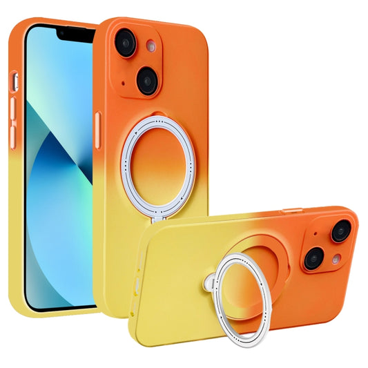 For iPhone 13 MagSafe Holder Gradient TPU Phone Case(Orange Yellow) - iPhone 13 Cases by buy2fix | Online Shopping UK | buy2fix