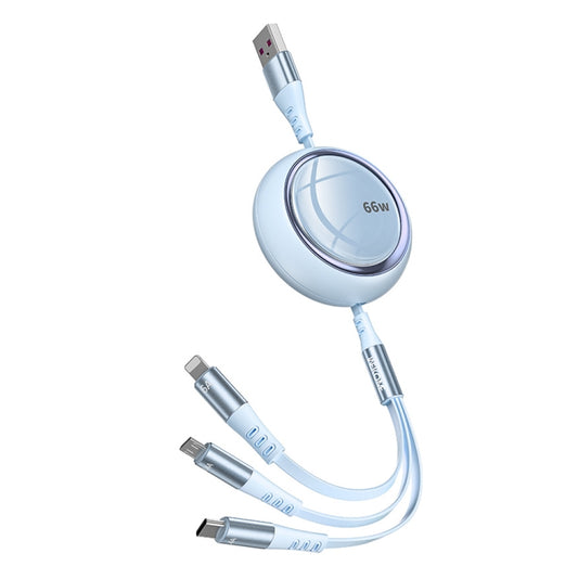 WK WDC-05 66W 3 in 1 USB to 8 Pin + Micro USB + USB-C / Type-C Retractable Fast Charging Data Cable, Length: 1.2m(Blue) - Multifunction Cable by WK | Online Shopping UK | buy2fix