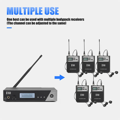 XTUGA  IEM1100 Professional Wireless In Ear Monitor System 2 BodyPacks(EU Plug) - Microphone by XTUGA | Online Shopping UK | buy2fix