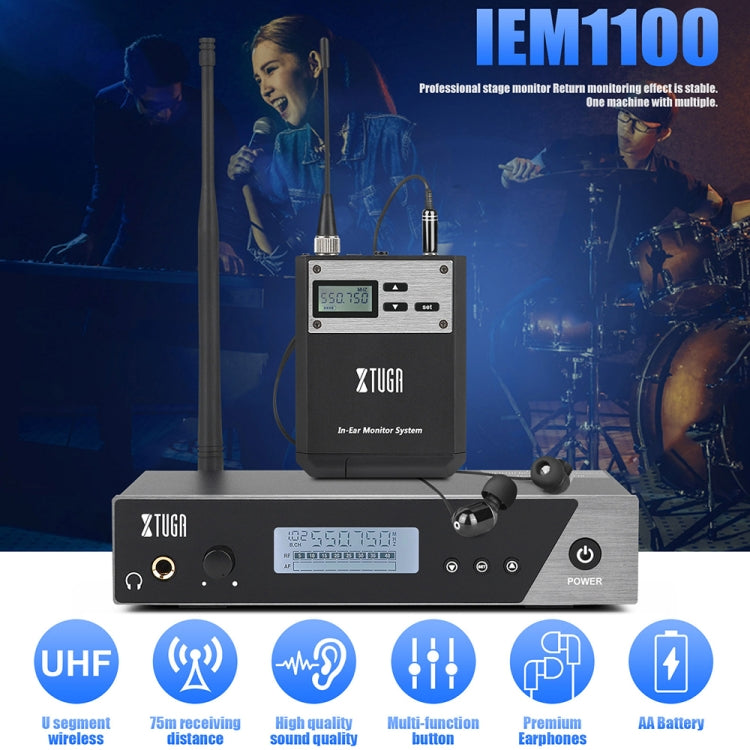 XTUGA  IEM1100 Professional Wireless In Ear Monitor System 2 BodyPacks(EU Plug) - Microphone by XTUGA | Online Shopping UK | buy2fix