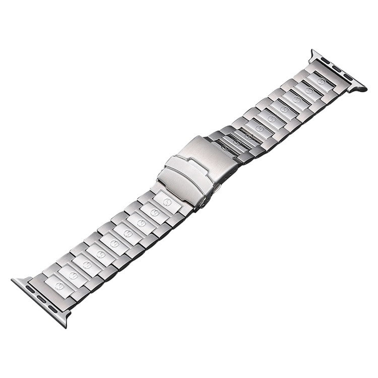 For Apple Watch SE 2023 44mm Safety Buckle Titanium Steel Watch Band(Silver) - Watch Bands by buy2fix | Online Shopping UK | buy2fix