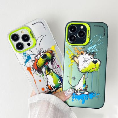 For iPhone 15 Pro Max Double Layer Color Silver Series Animal Oil Painting Phone Case(Dance Dog) - iPhone 15 Pro Max Cases by buy2fix | Online Shopping UK | buy2fix