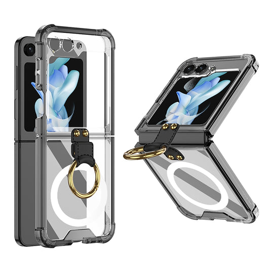 For Samsung Galaxy Z Flip5 GKK MagSafe Airbag Hinge Shockproof Phone Case with Ring Holder(Black) - Galaxy Z Flip5 Cases by GKK | Online Shopping UK | buy2fix