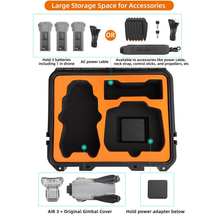 For DJI Air 3 Sunnylife Safety Carrying Case Large Capacity Waterproof Shock-proof Hard Travel Case Standard Version - Backpacks & Bags by Sunnylife | Online Shopping UK | buy2fix