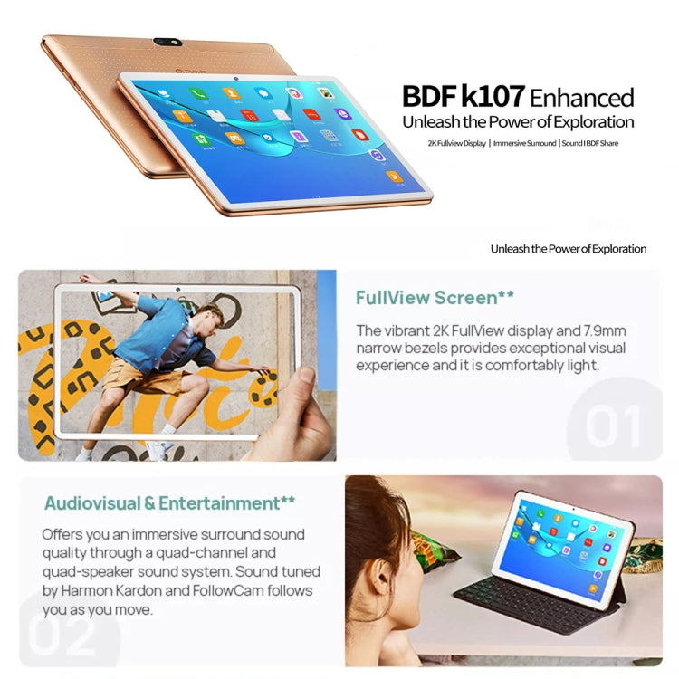 BDF K107 3G Phone Call Tablet PC 10.1 inch, 4GB+64GB, Android 10 MT8321 Quad Core, Support Dual SIM, EU Plug(Black) - BDF by BDF | Online Shopping UK | buy2fix