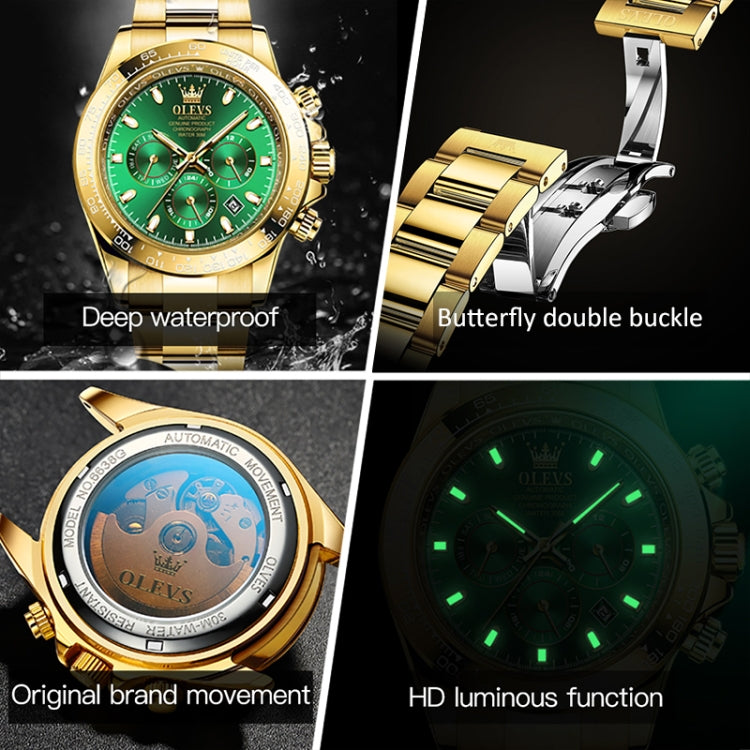 OLEVS 6638 Men Multifunctional Luminous Waterproof Mechanical Watch(Green) - Metal Strap Watches by OLEVS | Online Shopping UK | buy2fix