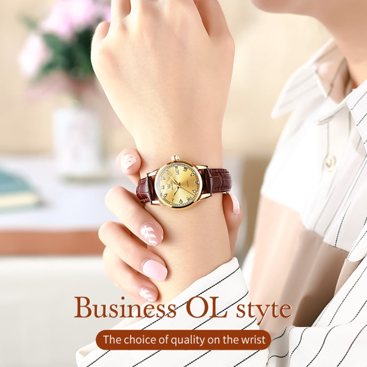 OLEVS 6896 Women Multifunctional Luminous Waterproof Quartz Watch(Gold) - Leather Strap Watches by OLEVS | Online Shopping UK | buy2fix