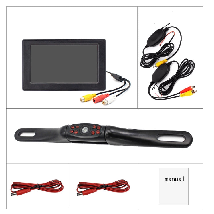 PZ703 413C-W Car Waterproof External Wireless Reversing Image Night Vision Camera + 4.3 inch Rearview Monitor - In Car by buy2fix | Online Shopping UK | buy2fix