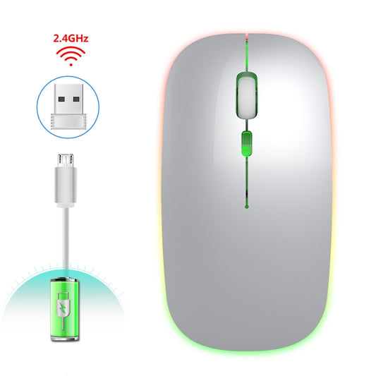 HXSJ M40 2.4GHZ 800,1200,1600dpi Third Gear Adjustment Colorful Wireless Mouse USB Rechargeable(Silver) - Wireless Mice by HXSJ | Online Shopping UK | buy2fix