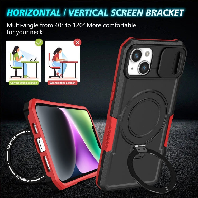 For iPhone 14 Plus Sliding Camshield Magsafe Holder TPU Hybrid PC Phone Case(Black Red) - iPhone 14 Plus Cases by buy2fix | Online Shopping UK | buy2fix