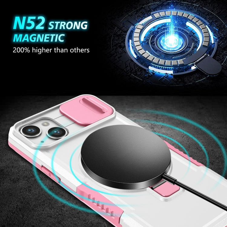 For iPhone 14 Sliding Camshield Magsafe Holder TPU Hybrid PC Phone Case(Pink White) - iPhone 14 Cases by buy2fix | Online Shopping UK | buy2fix