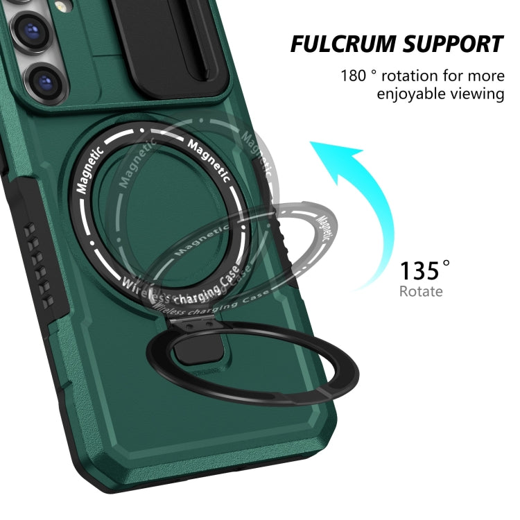 For Samsung Galaxy S23 FE 5G Sliding Camshield Magsafe Holder TPU Hybrid PC Phone Case(Deep Green) - Galaxy S23 FE 5G Cases by buy2fix | Online Shopping UK | buy2fix