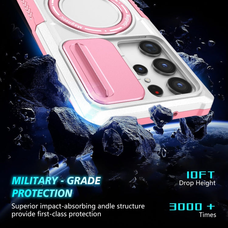 For Samsung Galaxy S23 Ultra 5G Sliding Camshield Magsafe Holder TPU Hybrid PC Phone Case(Pink White) - Galaxy S23 Ultra 5G Cases by buy2fix | Online Shopping UK | buy2fix