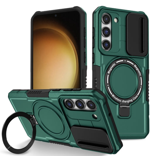 For Samsung Galaxy S23 5G Sliding Camshield Magsafe Holder TPU Hybrid PC Phone Case(Deep Green) - Galaxy S23 5G Cases by buy2fix | Online Shopping UK | buy2fix